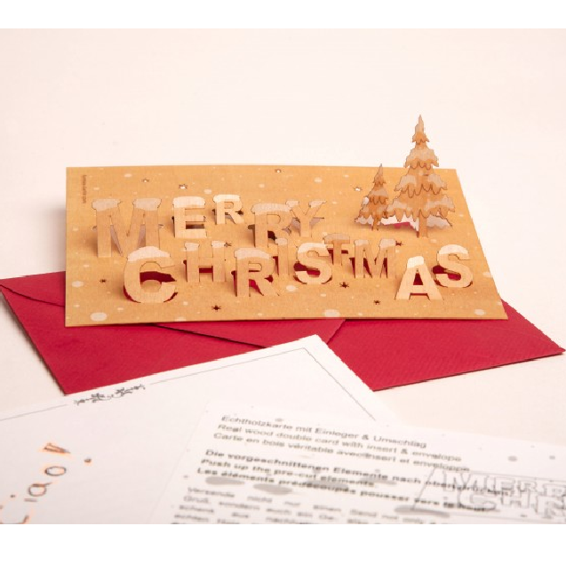 Weihnachtskarte "Merry Christmas" | aus Birkenholz